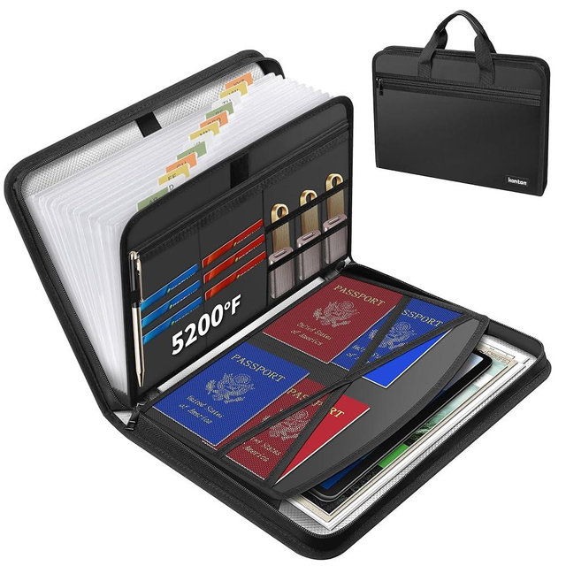 Hontom Accordion File Organizer with 5200℉ Heat Insulated,13 Pockets Fireproof Document Organizer with Handle, Business Home Portable Fireproof Safe File Folder with Zipper for A4 Letter Size File
