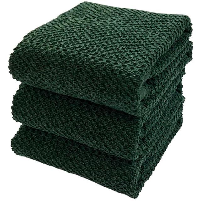 Serafina Home Dark Green Kitchen Dish Towels: 100% Cotton Cloth Soft Cleaning Drying Absorbent Textured Terry Loop, Set of 3 Multipurpose for Everyday Use Brand