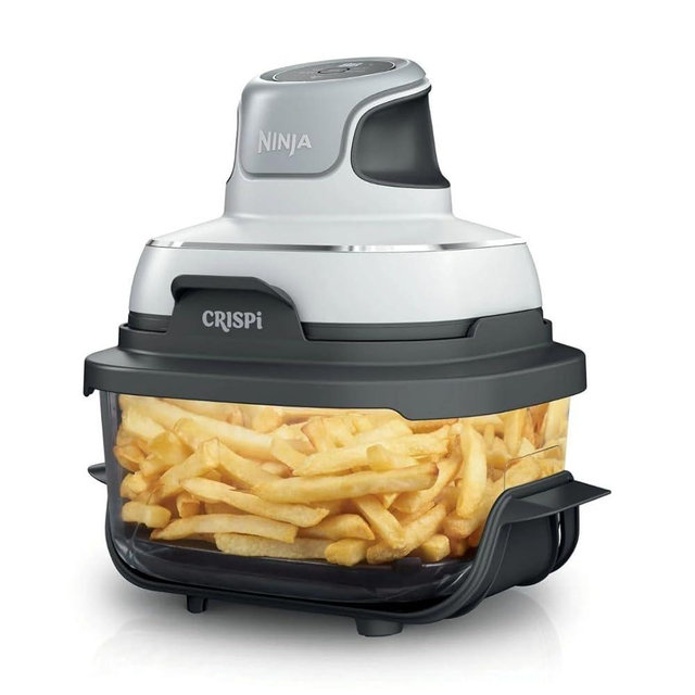 Ninja Crispi 3-in-1 Oil-Free Frying, White Color, Borosilicate Glass, Easy Storage, Crisper Plate, Lid, Cook, Serve & Store. Compact Portable Cooking System – 1500W Air Fryer 4QT