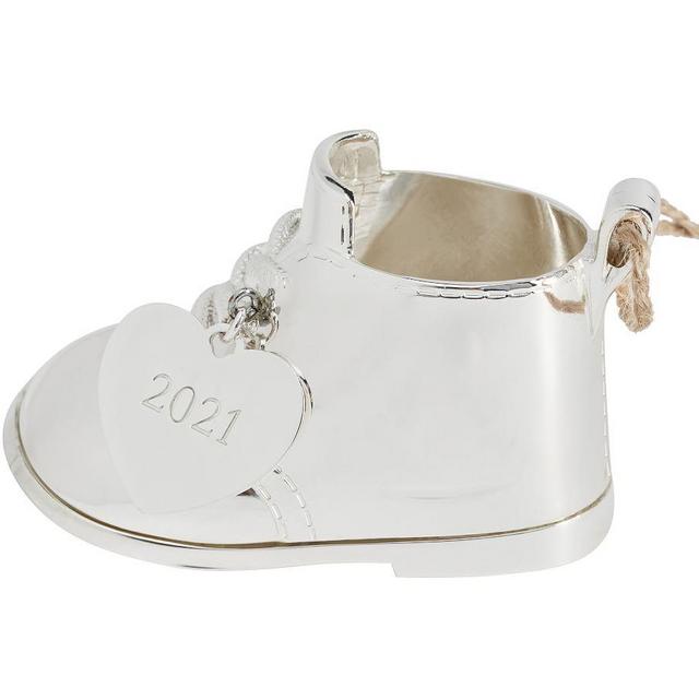 Engravable Silver-Plated Baby's First Christmas Boot Ornament
