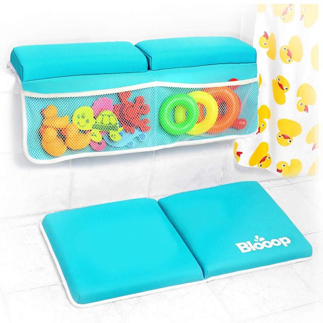 Bath Kneeler with Elbow Rest Pad Set (2-Piece), X-Long, Thick, Knee Cushioned Bathtub Support | Non-Slip Bottom, 4 Caddy Pockets | Hypoallergenic Padding | Blooop Bath Kneeling Pad