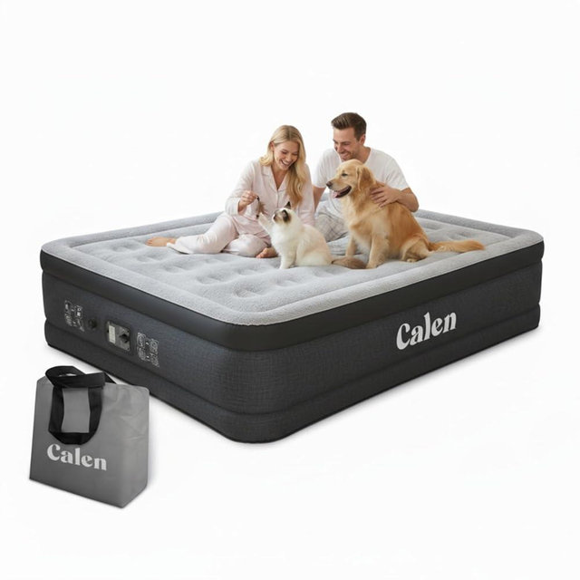 CALEN Queen Air Mattress with Built in Pump, 18 Inch Raised Comfort Inflatable Mattress Blow Up Mattress, Portable Air Bed for Home, Guests and Camping, 650 lbs Support