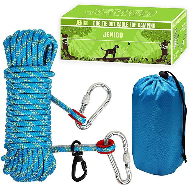 Dog Tie Out Cable for Camping - 50ft Portable Reflective Overhead Trolley System for Dogs up to 300lbs - Dog Lead for Yard Camping | Parks | Outdoor Events