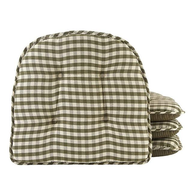 Klear Vu Tufted No Slip Dining Chair Pad Cushion, Set of 4, Gingham Pine