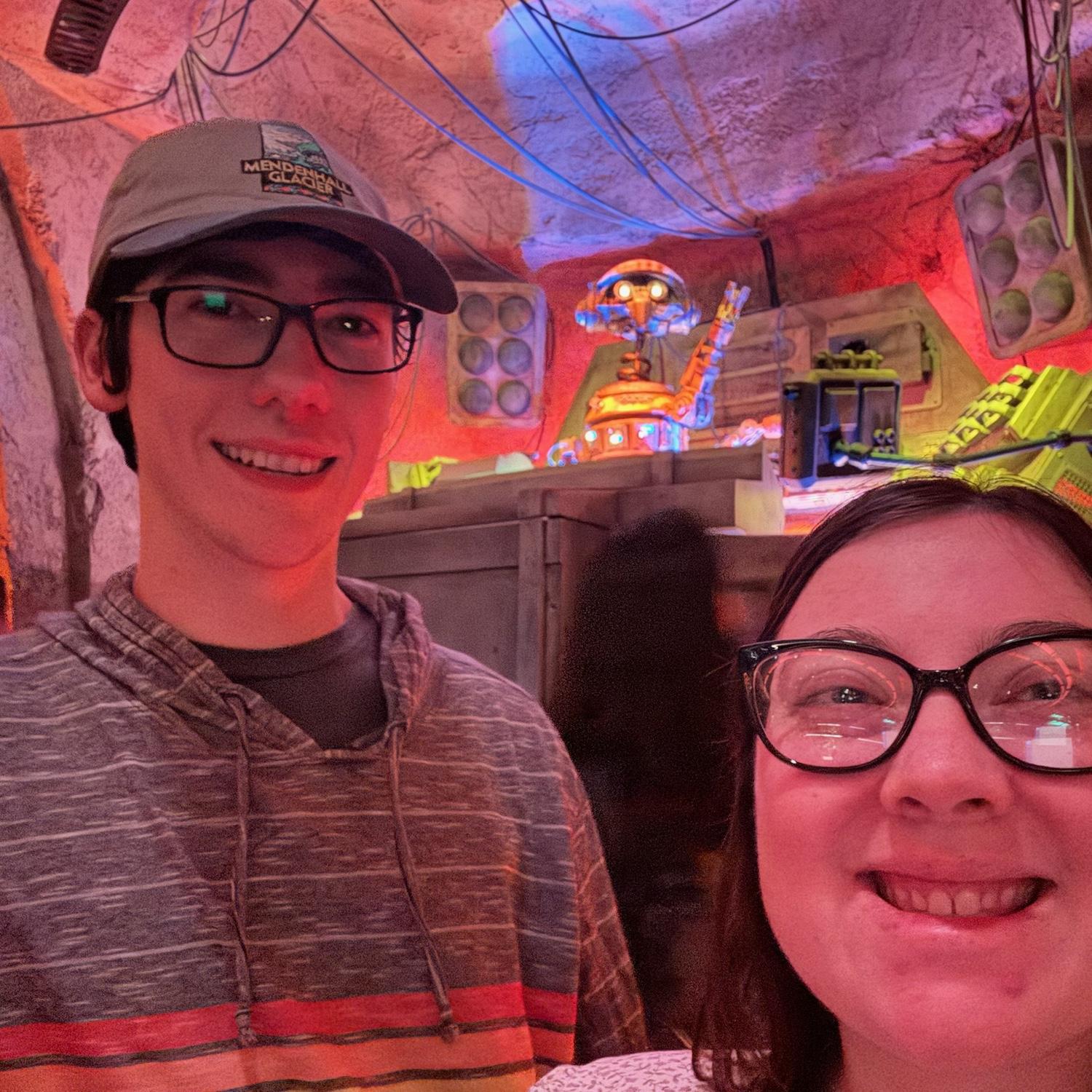 Hanging out in a bar in space with a robot DJ. Had some awesome galactic food and drink!