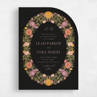 Black Half arch Wedding Invitation - Isolde Portrait Foil
