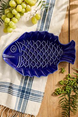 Fish Etched Stoneware Serving Platter