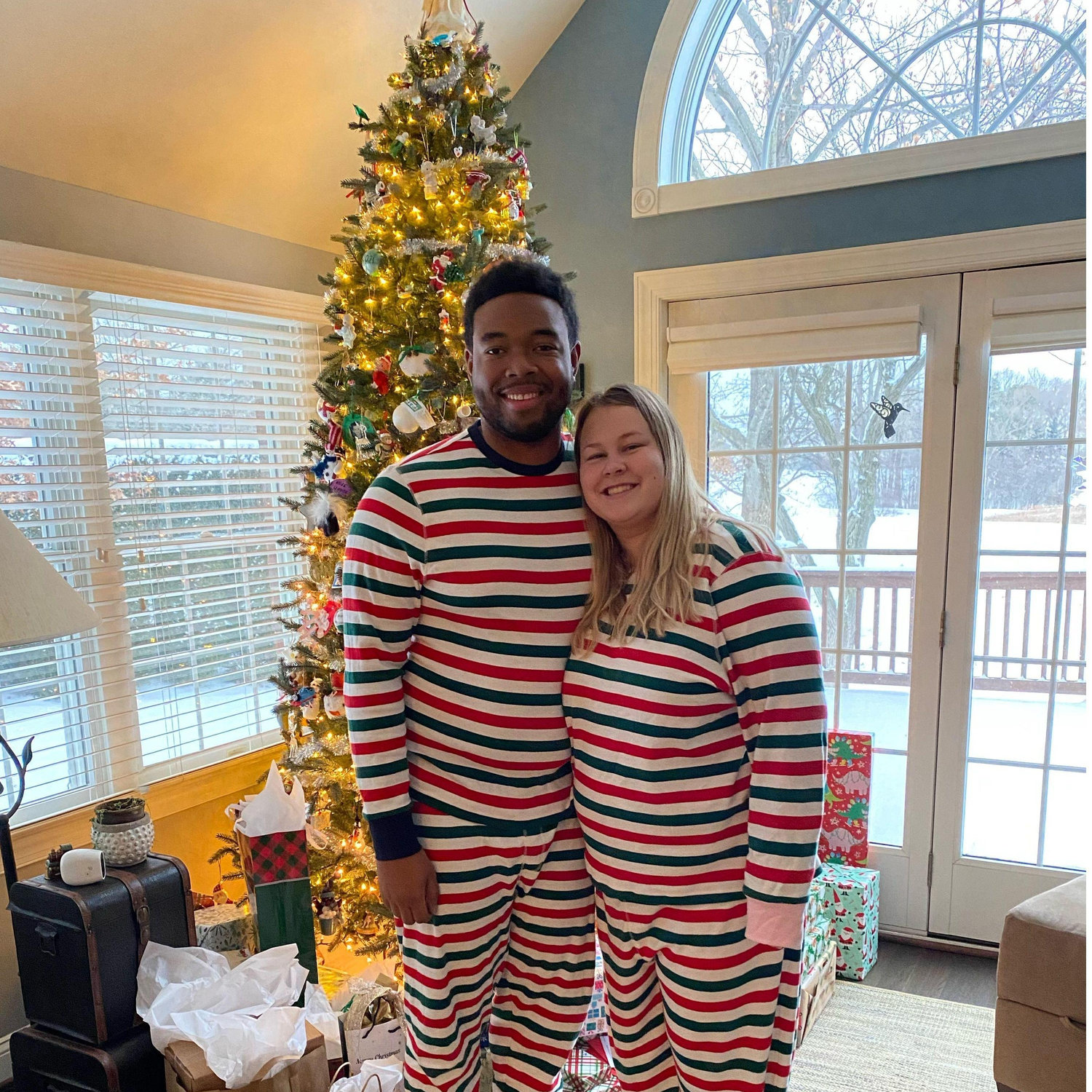 12.25.22 ~ First Christmas Together. Kyle got on board with Shannon's EXTREME love of Christmas, and started their tradition of wearing matching pajamas!