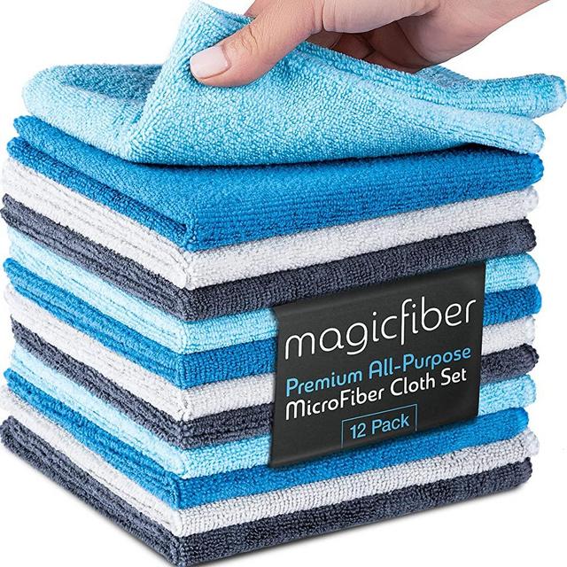 MagicFiber Microfiber Cleaning Cloth (12 Pack,13x13 in) - Thick, Soft, & Ultra Absorbent Reusable Microfiber Cleaning Rags, Micro Fiber Cloths for Dusting, Windows, Kitchenware, Cars and More!