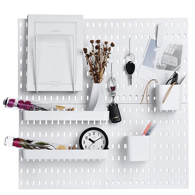 Keepo Pegboard Combination Kit with 4 Pegboards and 14 Accessories Modular Hanging for Wall Organizer, Crafts Organization, Ornaments Display, Nursery Storage, 22" x 22", White | Peg Boards for Walls