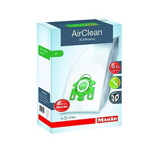 Miele 10123230 AirClean 3D Efficiency Dust Bag, Type U, 4 Count, 2 Air Filters