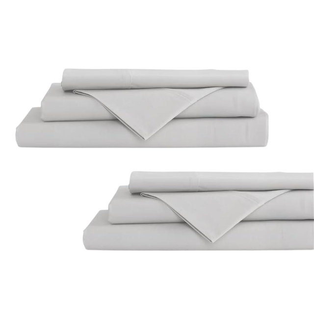 Linen Home 100% Cotton Percale Sheet Set Pack of 2, King Size, Silver, Deep Pocket, 8 Pieces Set - 2 Flat, 2 Deep Pocket Fitted Sheet and 4 Pillowcases, Crisp Cool and Strong Bed Linen
