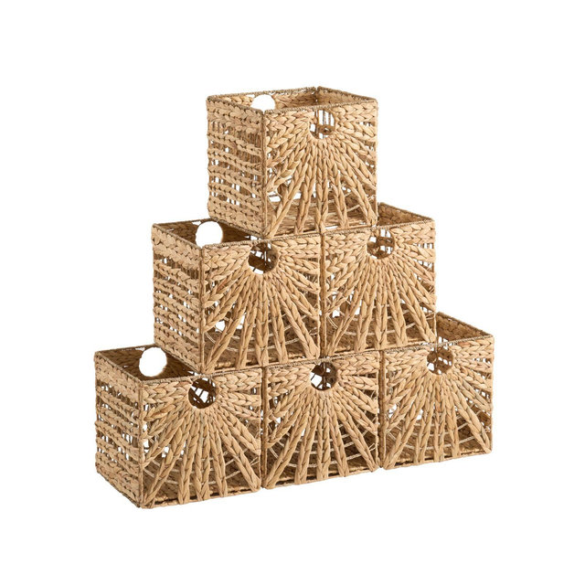 Ornavo Home 13 x 13 Inches Water Hyacinth Seagrass Storage Basket - Set of 6