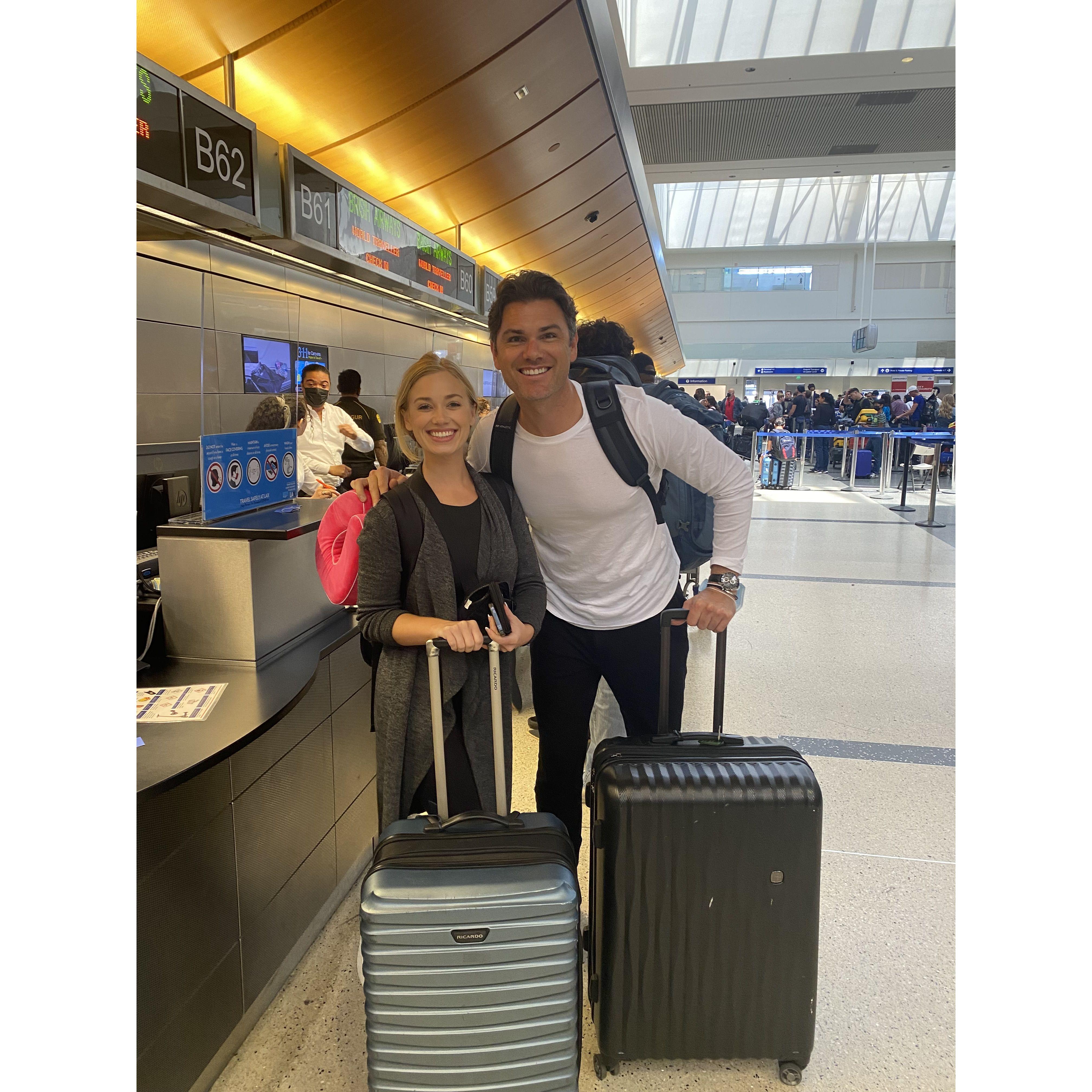 En route to our first "big" international trip together, France and Scotland!