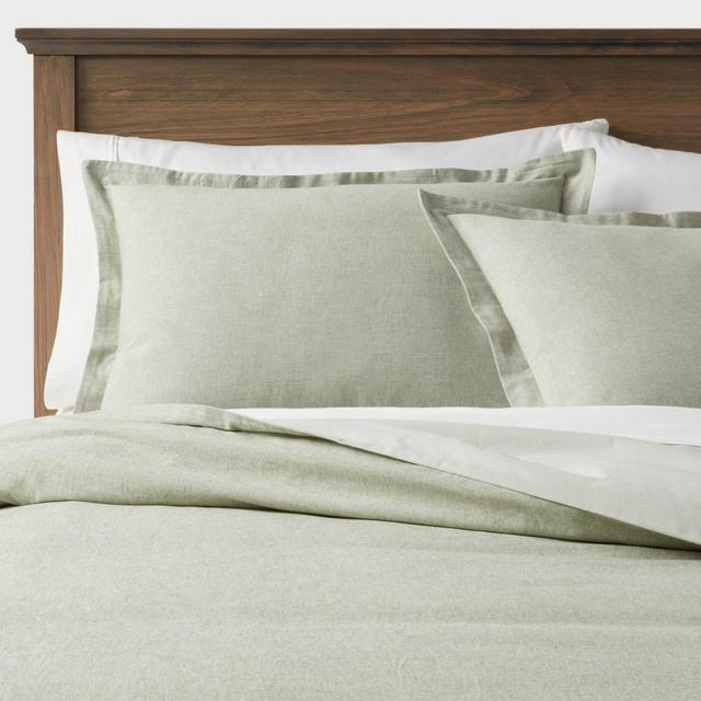 Full/Queen Cotton Linen Chambray Duvet Cover & Sham Set Moss Green - Threshold™: Woven Bedding Sets, OEKO-TEX Certified