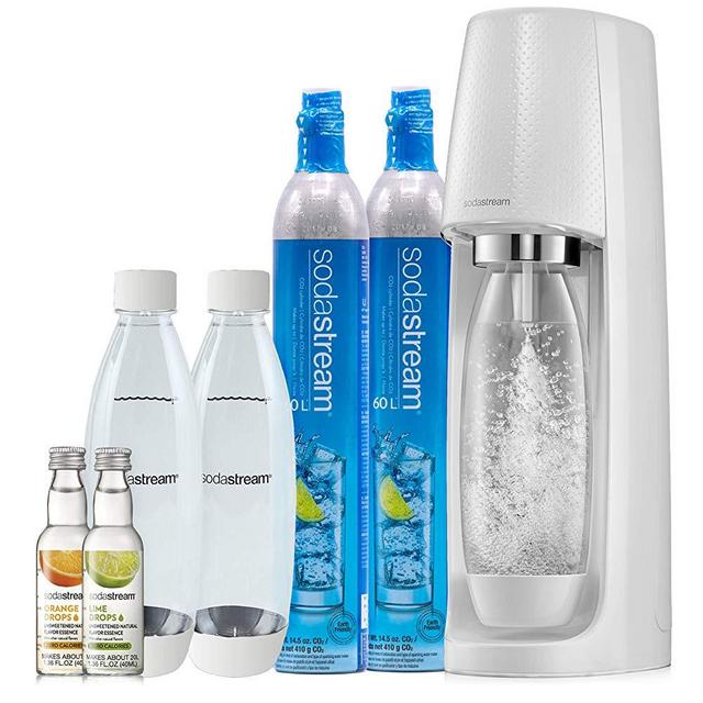 SodaStream Fizzi Sparkling Water Maker Bundle (White), with CO2, BPA free Bottles, and 0 Calorie Fruit Drops Flavors