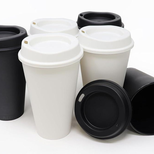 Rolling Sands USA Made 16 oz Reusable Coffee Cups with Lids 6 Pk, To Go Travel Cups, Hot or Cold Drinks, Dishwasher and Microwave Safe, Black and White Mix