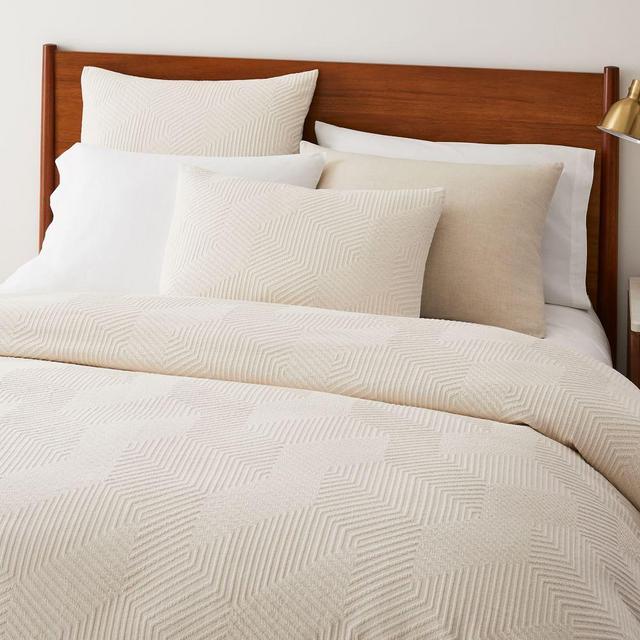 Organic Modern Geo Duvet, Full/Queen, Alabaster