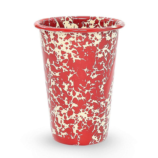 Crow Canyon Home Enamelware Tumbler, 14 ounce, Burgundy/Cream Splatter (Set of 4)