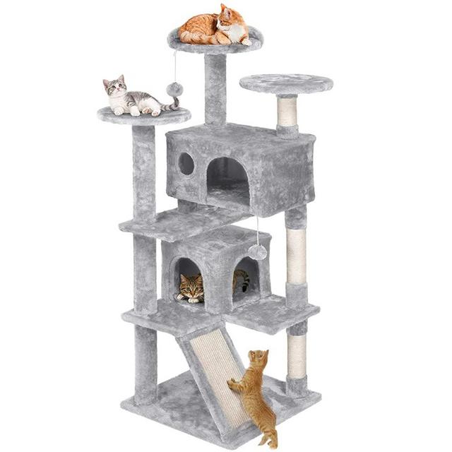 YAHEETECH Cat Tree Cat Tower 55 inches Multi-Level Kitten Condo Play House Furniture with a Full Sisal-Covered Ramp for Indoor Activity Relaxing