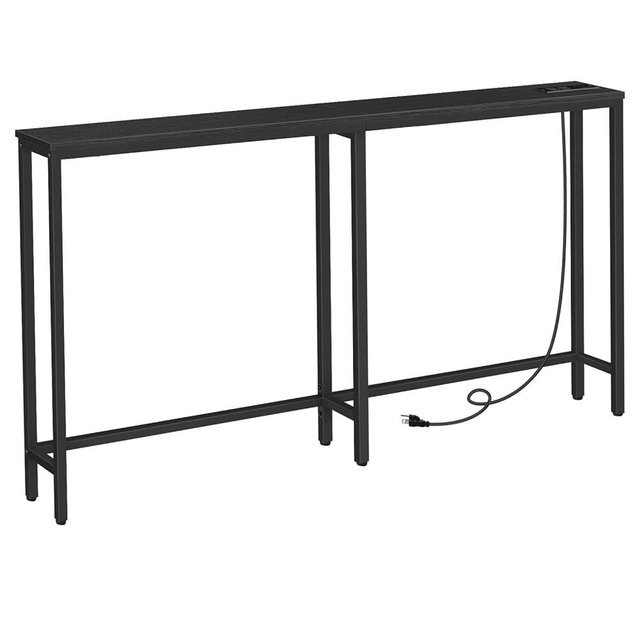 HOOBRO 5.9" Skinny Console Table with Charging Station, 63" Narrow Console Table with Power Outlets, Long and Thin Sofa Table, Slim Entryway Table, Black BB165UXG01