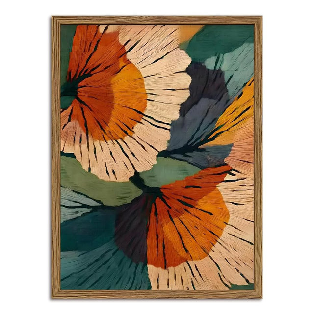 Framed Abstract Floral Wall Art, Boho Vintage Flower Pictures Wall Decor, Mid Century Modern Botanical Paintings Canvas Prints for Living Room Bedroom Office 16x24 inch