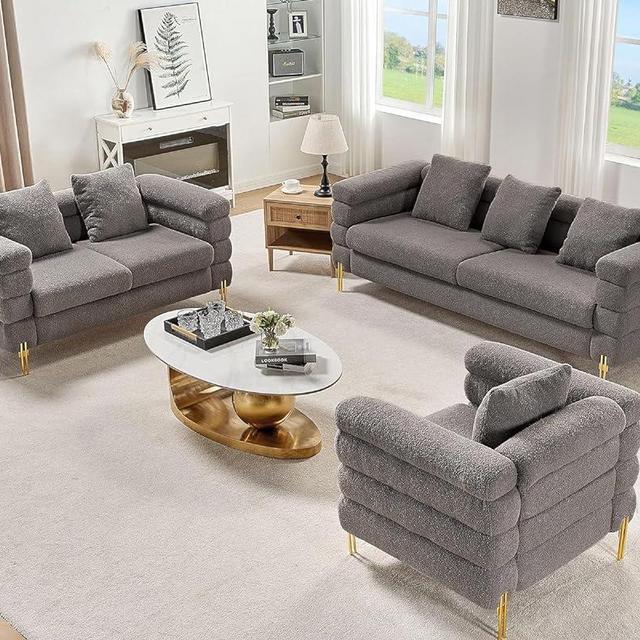 AMERLIFE Modern Sofa Couch, 3 Piece Set 24''Extra Deep Seat Sectional Sofa for Living Room,3 Seat Sofa, 85 inch Oversized Sofa, Loveseat and Single Sofa, White
