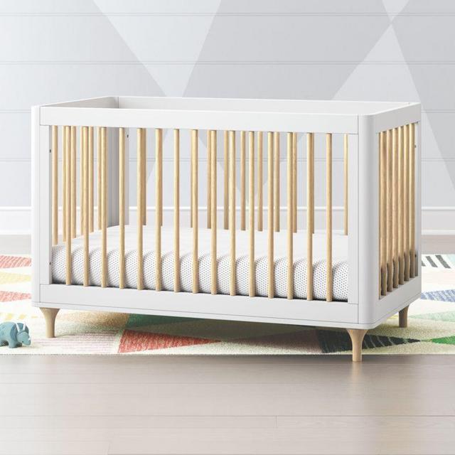 Babyletto Lolly White & Natural 3-in-1 Convertible Crib with Toddler Bed Conversion Kit