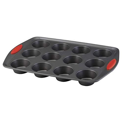 Rachael Ray 47956 Yum -o! Nonstick Bakeware 12-Cup Muffin Tin With Grips / Nonstick 12-Cup Cupcake Tin With Grips - 12 Cup, Gray