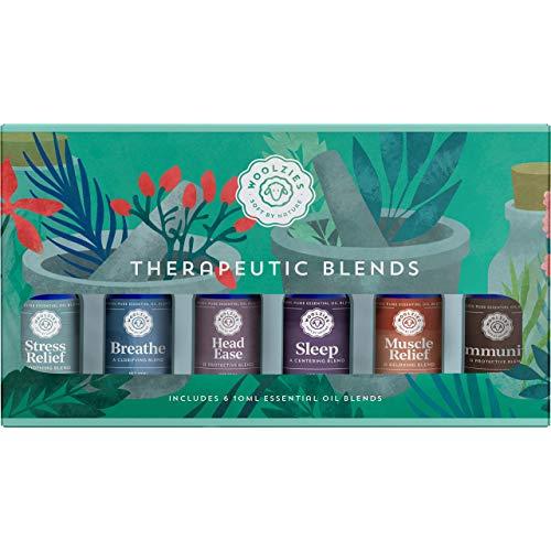 Woolzies Natural 100% Pure Therapeutic Essential oil Gift Set of 6 | Good night, Breathe, Pain relief, Head Relief, Stress relief, Immunity Blend-Thieves Blend | For Diffusion/Internal/Topical Use