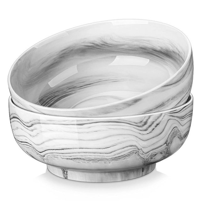 MALACASA Serving Bowls, 114 OZ Large Mixing Bowls Set of 2, Porcelain Salad Bowls for Kitchen, Marble Grey Bowls Set for Soup, Salad, Ramen and Fruit, Dishwasher& Microwave Safe, Series REGULAR