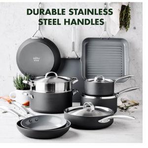 GreenPan Paris Pro Hard Anodized Healthy Ceramic Nonstick, 14 Piece Cookware Pots and Pans Set with Stainless Steel Lids, PFAS-Free, Dishwasher Safe, Grey