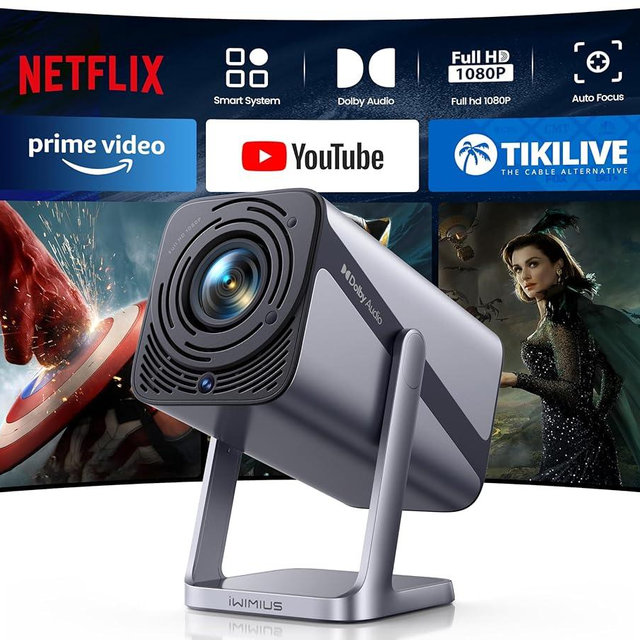 [Officially-Licensed APP/4K Support/Dolby Audio] Portable Smart Projector with WiFi and Bluetooth, Auto Focus & Keystone/Zoom,360°Adjustable Stand, iWIMIUS Mini Outdoor Moive Proyector（2026 Upgraded）