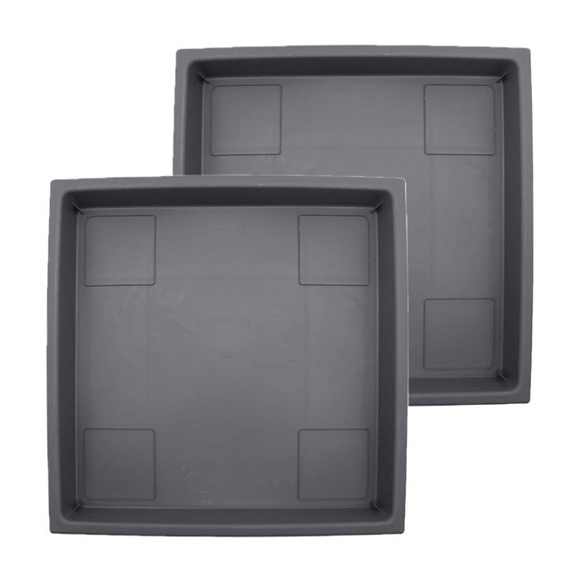 The HC Companies 14 Inch Accent Square Plant Saucer, Lightweight UV-Resistant Plastic Outdoor & Indoor Flower Pot Tray, 2-Pack Plant Pot Trays for Garden & Home Decor, Warm Gray