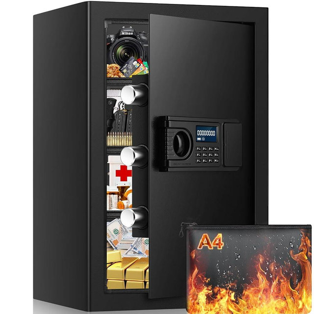 3.4 Cu ft Extra Large Safe Box Fireproof Waterproof, Security Home Safe with Fireproof Bag, LCD Digital Keypad Key Lock and Removable Shelf, Fire Document Safe for Money Medicines Jewelry Valuables