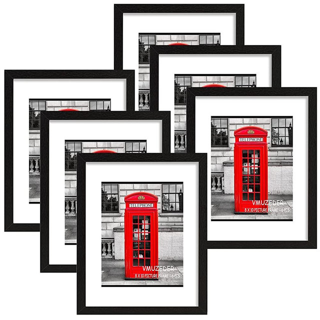 VMUZEDER 8x10 Picture Frame Black Set of 6,Display Pictures 5x7 with Mat or 8x10 Without Mat for Wall Mounting or Table Top Display, Photo Frames Collage for Wall