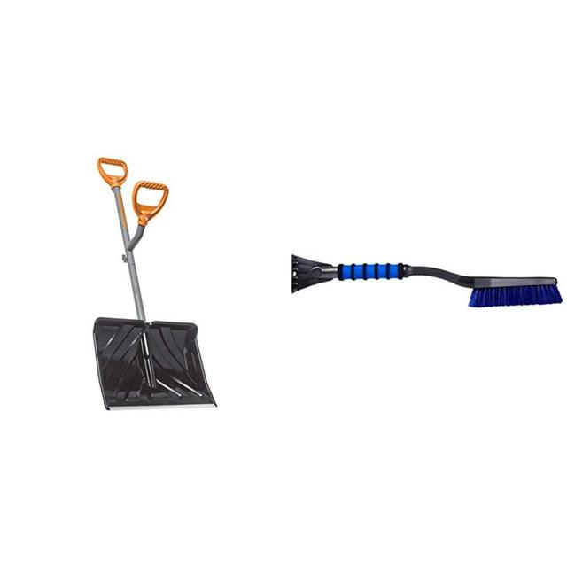 ErgieShovel ERG-SNSH18 18-Inch Impact Resistant Blade Push/Scoop Combination Snow, Polycarbonate Shovel & Mallory 532 26" Snow Brush with Foam Grip (Colors May Vary)