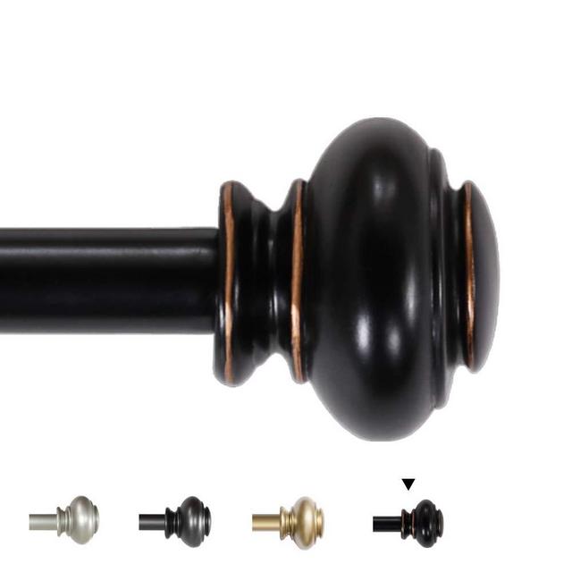 H.VERSAILTEX Window Curtain Rods for Windows 48 to 84 Inches Adjustable Decorative 3/4 Inch Diameter Single Window Curtain Rod Set with Classic Finials, Black with Antique Bronze Finishing