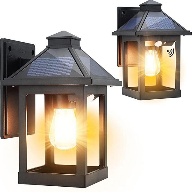 2 Pack Solar Wall Lanterns Outdoor with 3 Modes, CYHKEE Wireless Dusk to Dawn Motion Sensor LED Sconce Lights IP65 Waterproof, Exterior Front Porch Security Lamps Wall Mount Patio Fence Decorative