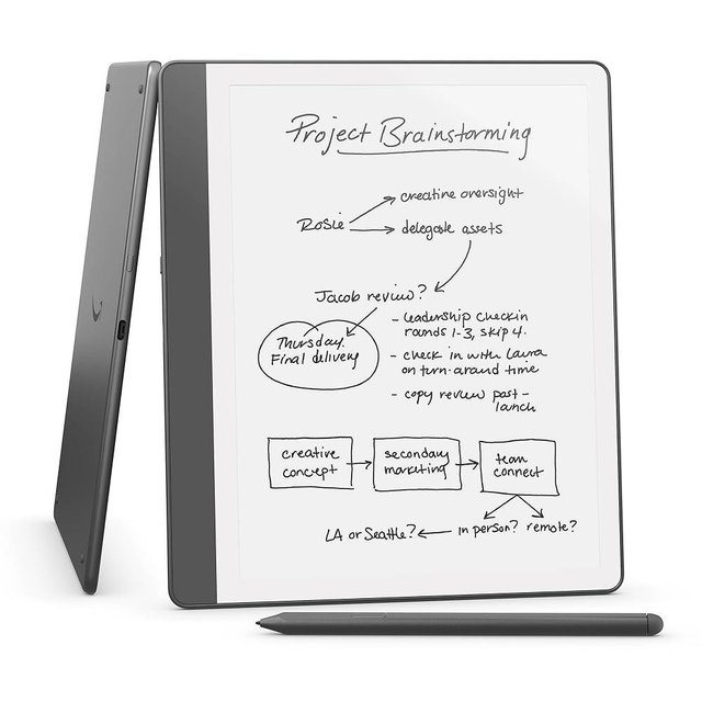 Amazon Kindle Scribe (64 GB) - Redesigned display with uniform borders. Now write directly on books and documents. With built-in notebook summarization. Includes Premium Pen - Tungsten