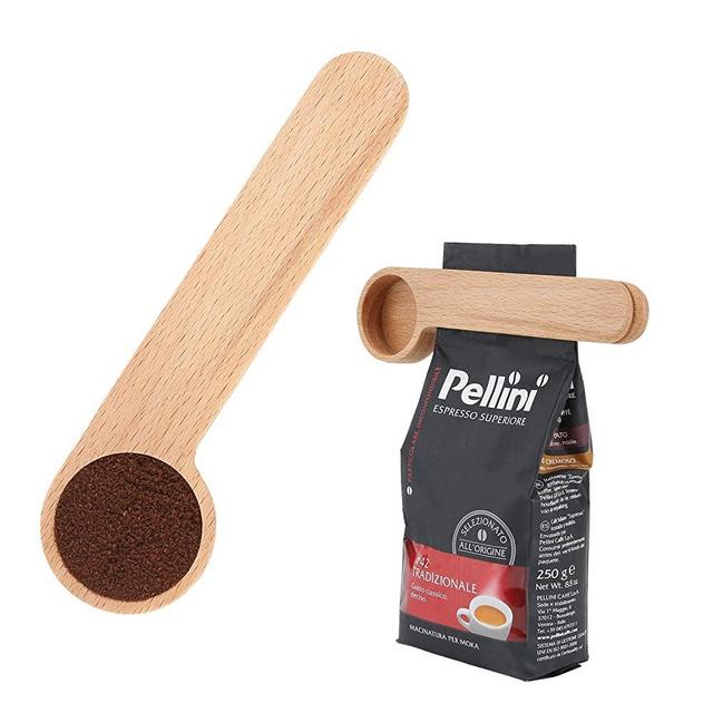 Wood Coffee Scoop with Bag Clip, Measuring Tea Coffee Bean Spoon Clip Gift for Coffee Lovers