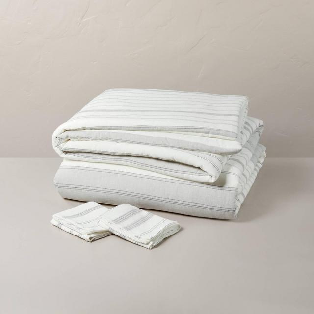 3pc King Alternating Pinstripe Duvet & Sham Set Gray/Cream - Hearth & Hand™ with Magnolia
