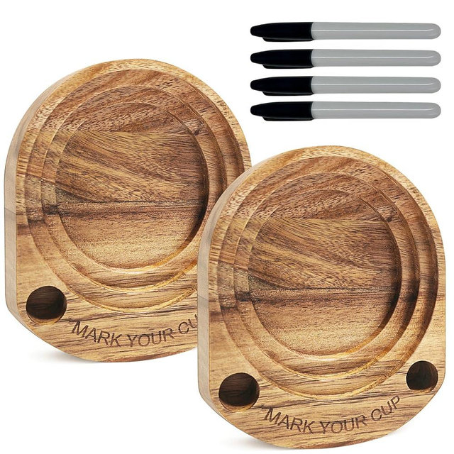 Party Cup Holder with Marker Slot, Acacia Wood Bathroom Cup Dispenser Mark Your Cup and Drink Up, Hosting Essential to Prevent Mix-Ups & Mark Your Cup for Birthdays, BBQs, Holiday Events