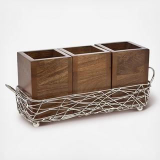 Nest 4-Piece Wood & Stainless Flatware Holder