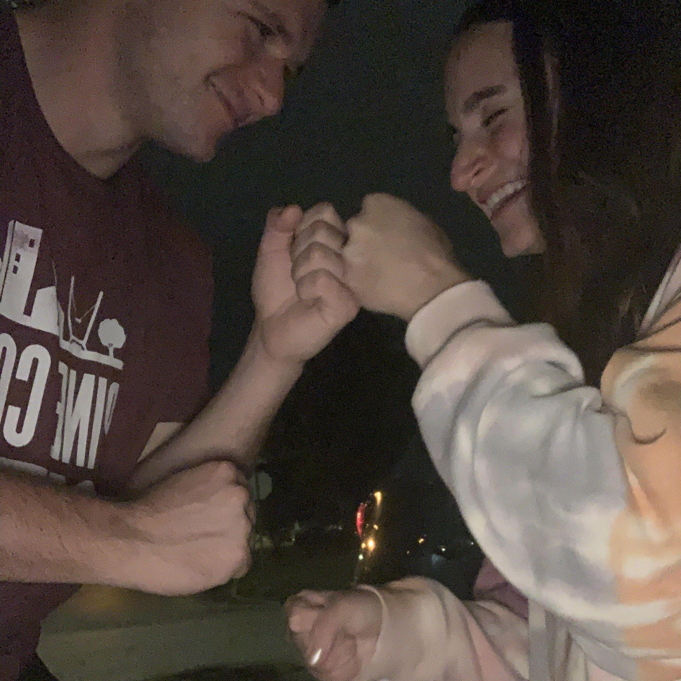 This is the night of our first 'fight'. We couldn't stay mad at each other and decided to document it with this weird picture...