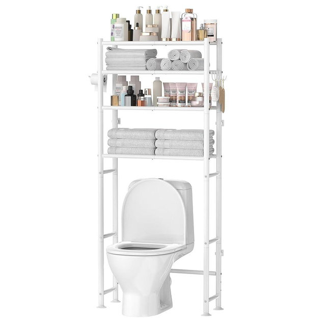 GloTika 4-Tier Over The Toilet Storage Cabinet, Space Saver Over Toilet Bathroom Organizer and Storage, Metal Shelves for Bathroom/Living Room/Laundry/Balcony, White