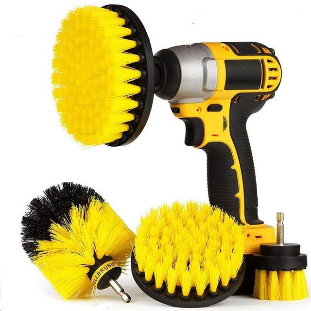 Drill Brush Attachment Kit - Power Scrub Brushes for Cleaning Bathroom Tile, Bathtub, Shower, Pool Grout, Car, Floor and Carpet, 4 Pack
