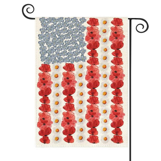 AVOIN colorlife Myosotis Poppy Memorial Day Garden Flag 12x18 Inch Double Sided Outside, Patriotic American Flag Yard Outdoor Decoration