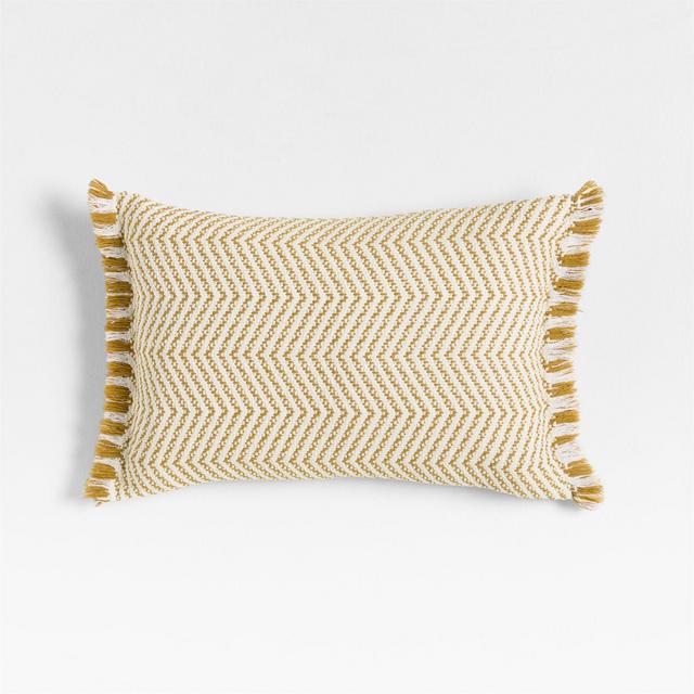 Gracinha Zigzag Fringe Organic Cotton 22"x15" Moroccan Ocher Throw Pillow with Feather Insert
