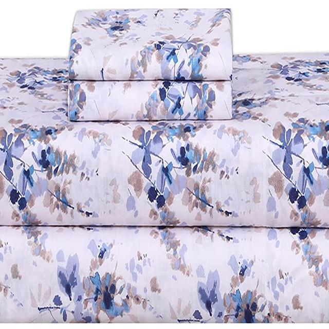 RUVANTI 100% Cotton Sheets - Soft & Breathable Queen Sheet Set - Deep Pocket Queen Size Sheets - Crispy Percale Sheets - Maple Floral Queen Sheets – Moisture Wicking Bed Sheets - 4 Pieces